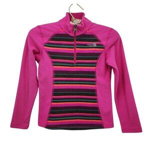 The North Face Fleece Pink Striped 1/4 Zip Pullover Girls Small (7/8)